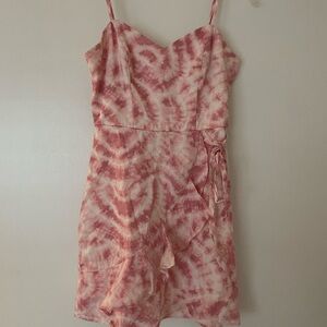 Pink Tie-Dye Spaghetti Strap Dress with ruffle detail hem - Size S